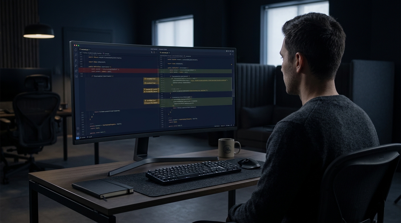 Senior Engineer Reviewing AI Generated Code Diff