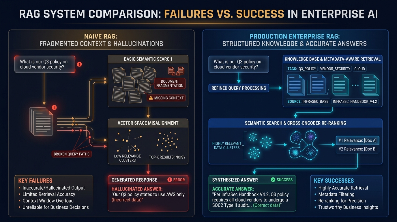Naive RAG vs Production Enterprise RAG Failure Breakdown